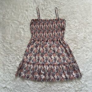 Aritzia Wilfred Dress Tempest Sleeveless Mini Smocked Tiered Chiffon Floral L